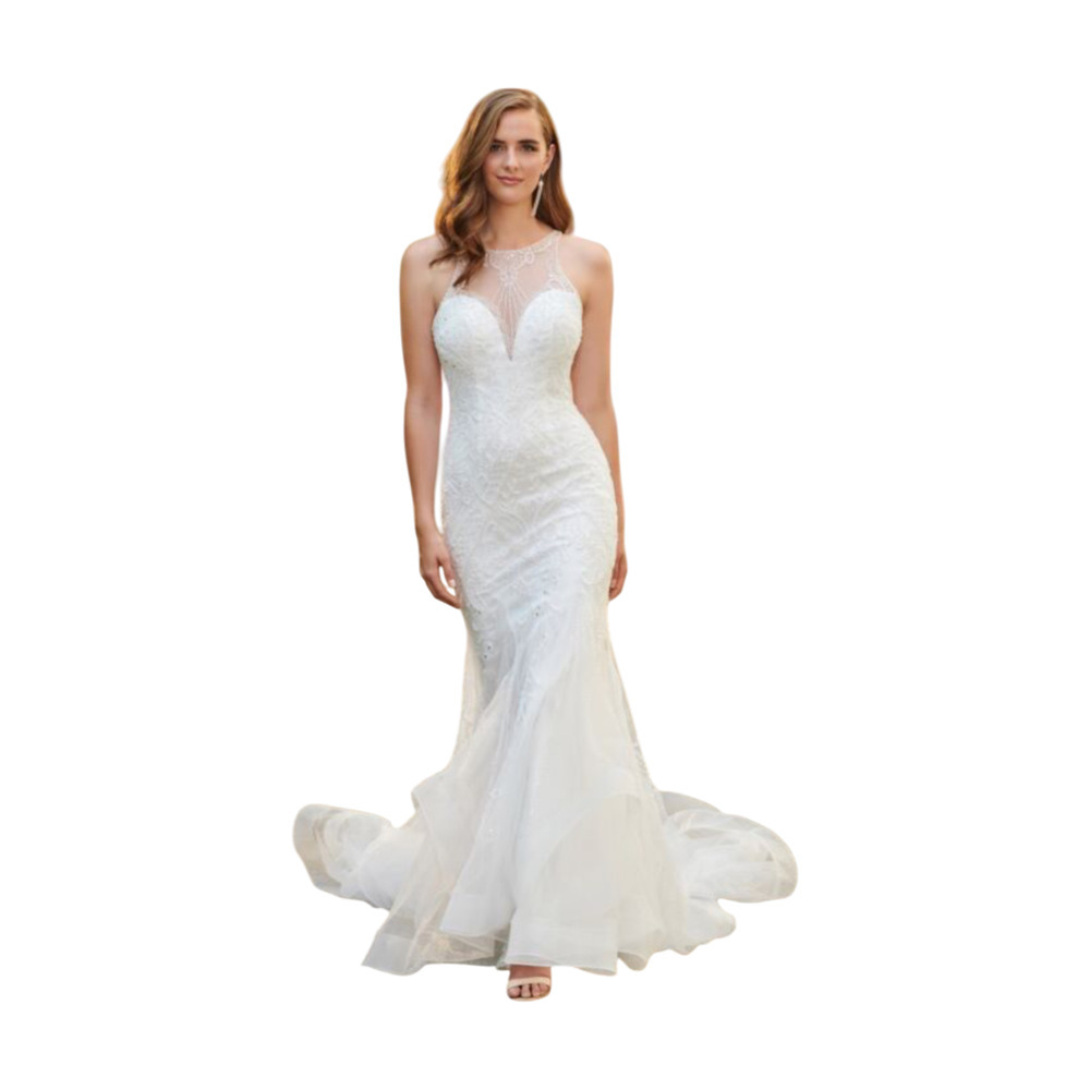 New! Enchanting by Mon Cherie Wedding Size 16 Halter Mermaid Beaded NWT